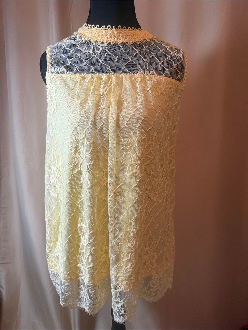 Ultra Pink Lace Overlay Mini Dress in Soft Yellow